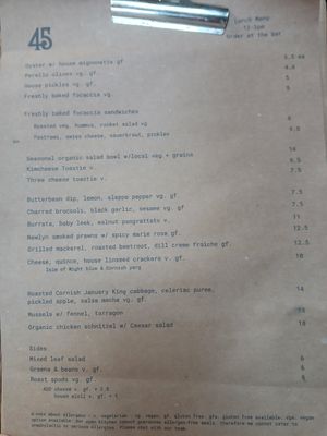 Menu March 2025 at 45 Queen Street in Penzance