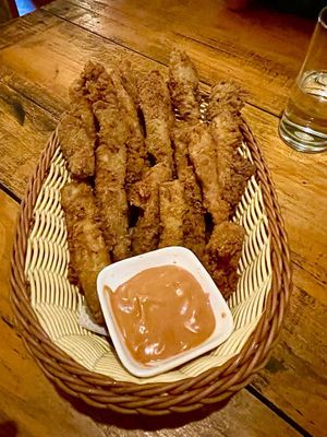 Eggplant “chips"  at Places Restaurant and Bar in Kathmandu