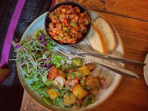 Tofu smash with hash browns   at Places Restaurant and Bar in Kathmandu