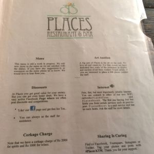 menu  at Places Restaurant and Bar in Kathmandu