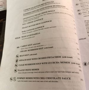 menu at Places Restaurant and Bar in Kathmandu