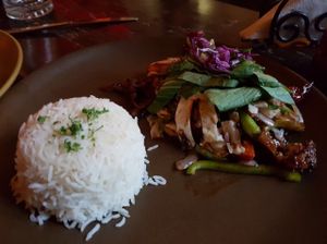 Chinese vegetable King Pao, vegan, very tasty!! at Places Restaurant and Bar in Kathmandu