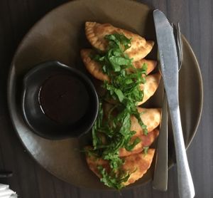Pumpkin Momos with chili chocolate sauce! at Places Restaurant and Bar in Kathmandu