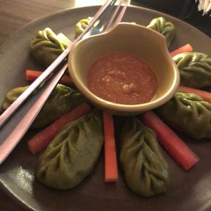 Pesto momos at Places Restaurant and Bar in Kathmandu