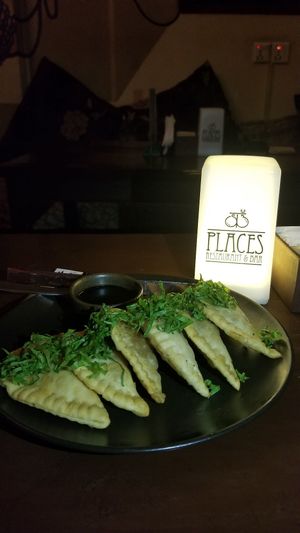 Pumpkin chili momos mofos!! at Places Restaurant and Bar in Kathmandu