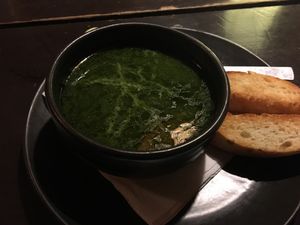 Spinach soup too oily  at Places Restaurant and Bar in Kathmandu