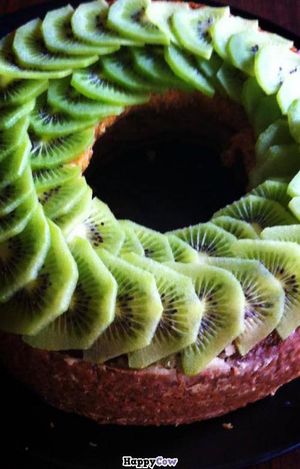 Vegan fruit cake with fresh Kiwis at Places Restaurant and Bar in Kathmandu