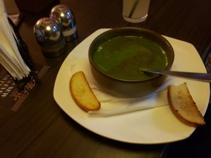 spinach soup at Places Restaurant and Bar in Kathmandu