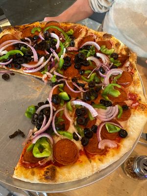 Make your own vegan pizza. Really good 👍   at Main Street Pizza and Tap in Mammoth Lakes
