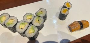 Avocado roll, portobello roll, oshinko (radish) roll  at Zen Asian Sushi Bar & Grill in Denver