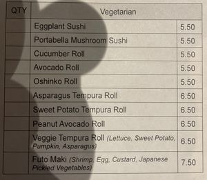 Vegan Sushi Menu  at Zen Asian Sushi Bar & Grill in Denver
