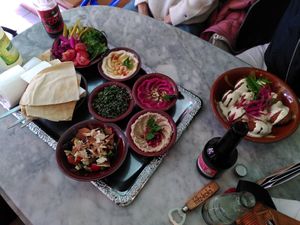 Falafel (right corner), Hummus, Taboulé plate -> all typical lebanese at Beirut Beirut in Munich