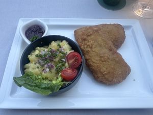 Vegan cordon blu and potato salad   at The Postwirt - Hotel Neue Post  in Mayrhofen