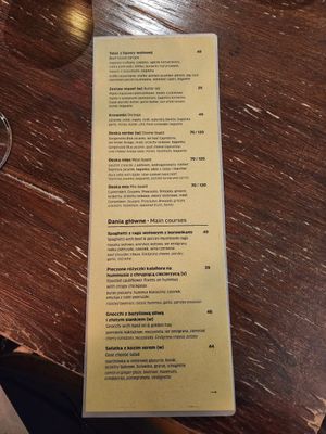 Current food menu at Wino Metal in Krakow