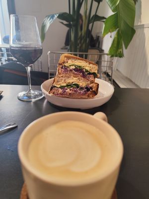 Sandwich with lettuce and hummus, make by order. at Wild Buns Bakery in Florence
