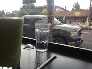 Smoothie and street view at Harlow in Portland