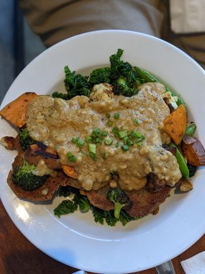 Biscuits and gravy. Biscuits were toasty and sort of fried. at Harlow in Portland