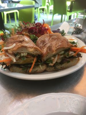 Ban mi sandwich with side salad at Harlow in Portland