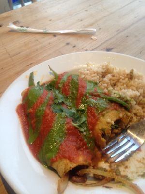 Enchiladas--lovely tender spinach and bell peppers! at Harlow in Portland