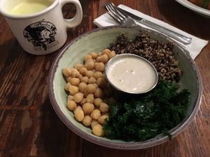 Mighty Bowl with garlic tahini sauce  at Harlow in Portland