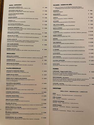 Menu  at Local92 in Barcelona