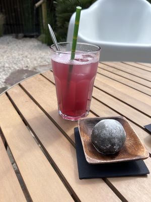 Sakura mocktail and mochi  at Kitsuné & Tanuki in Colmar
