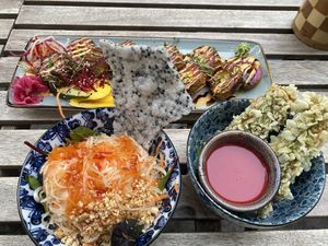 Tofu on the right with yummie sauce   at Bodhi Vegan Living - St George in Hamburg