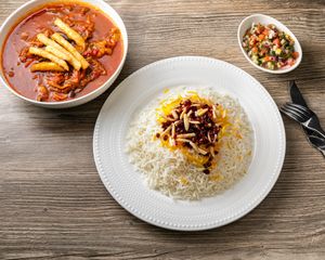 Zereshk Polo with Oyster Mushrooms at Neek Vegan in Duluth
