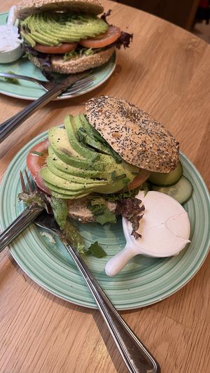 Avocado Bagel (upper: sesame and chives, lower: everything and plain), can recommend!!  at Bagels & Beans - Kruisstraat in Haarlem