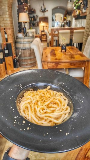 Pici aglione e briciole at La Bottega di Ines in San Quirico Dorcia