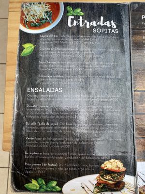 Menu at Arbol de Seda in San Jose