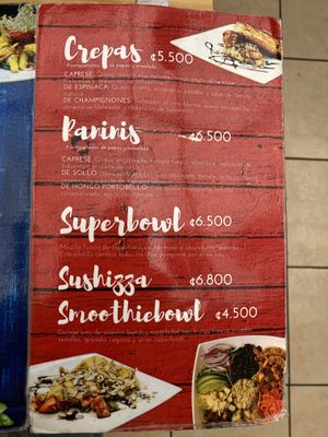 Menu at Arbol de Seda in San Jose