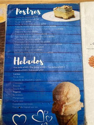 Menu at Arbol de Seda in San Jose