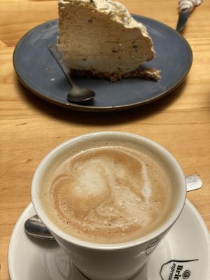Cake and cappuccino  at Arbol de Seda in San Jose