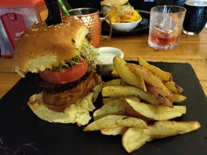 Beyond brunch burger: too big to put in your mouth! at Arbol de Seda in San Jose