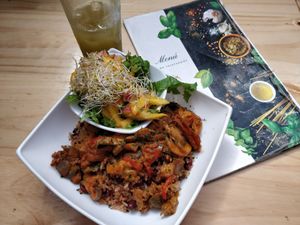 Rice and beans at Arbol de Seda in San Jose