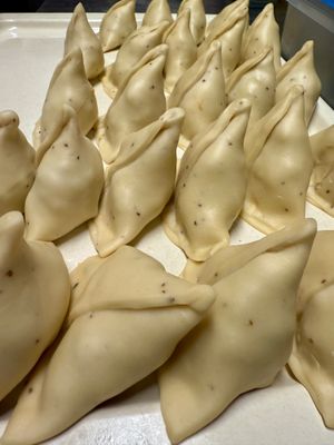 Home made samosa vegan  at Ama Tibetan Mom's Kitchen in Bruges