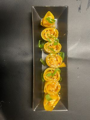 Vegan street snack bit spicy and garlicky  at Ama Tibetan Mom's Kitchen in Bruges