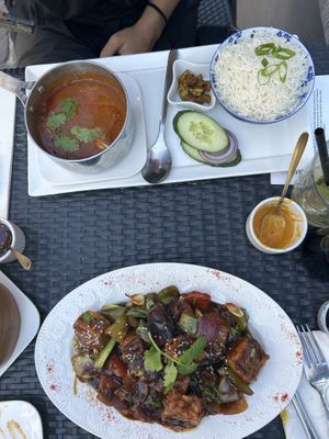 Tofu and a bean dish   at Ama Tibetan Mom's Kitchen in Bruges