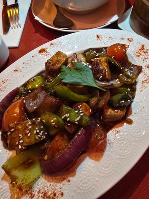 Chilli tofu at Ama Tibetan Mom's Kitchen in Bruges