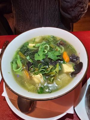 Noodles with tofu at Ama Tibetan Mom's Kitchen in Bruges