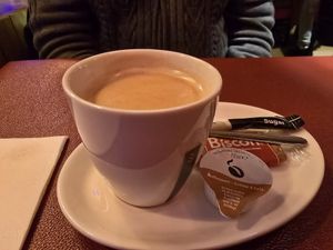 Coffee ... with milk at Ama Tibetan Mom's Kitchen in Bruges
