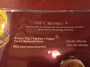 Vegan mentionned on menu at Ama Tibetan Mom's Kitchen in Bruges