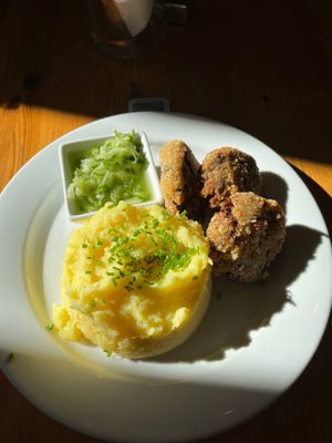 Bean nuggets with mashed potatoes at Sicily Cafe in Prague