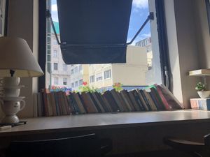 Books & coffee-lamp at Sicily Cafe in Prague