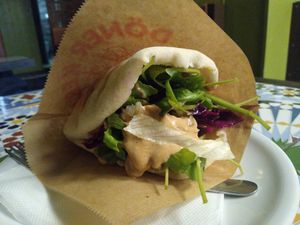 Falafel with hummus (and actually some extras, as you can see) at Ibras Bistro in Erfurt