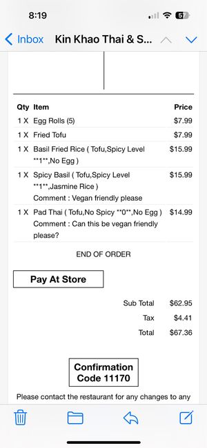 Order descriptions   at Kin Khao Thai & Sushi Bar in Valparaiso