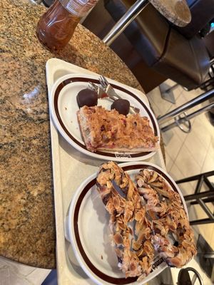 Rhubarb streusel, nougat pretzel, and some kind of marzipan balls  at Bäckerei Merzenich in Cologne