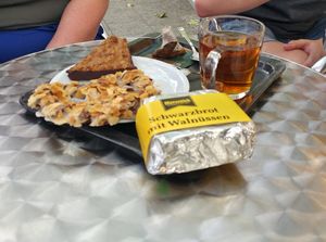 One vegan snack and vegan schwarbrot at Bäckerei Merzenich in Cologne