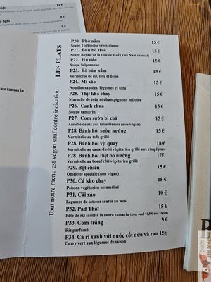 Menu at Bếp Việt in Paris